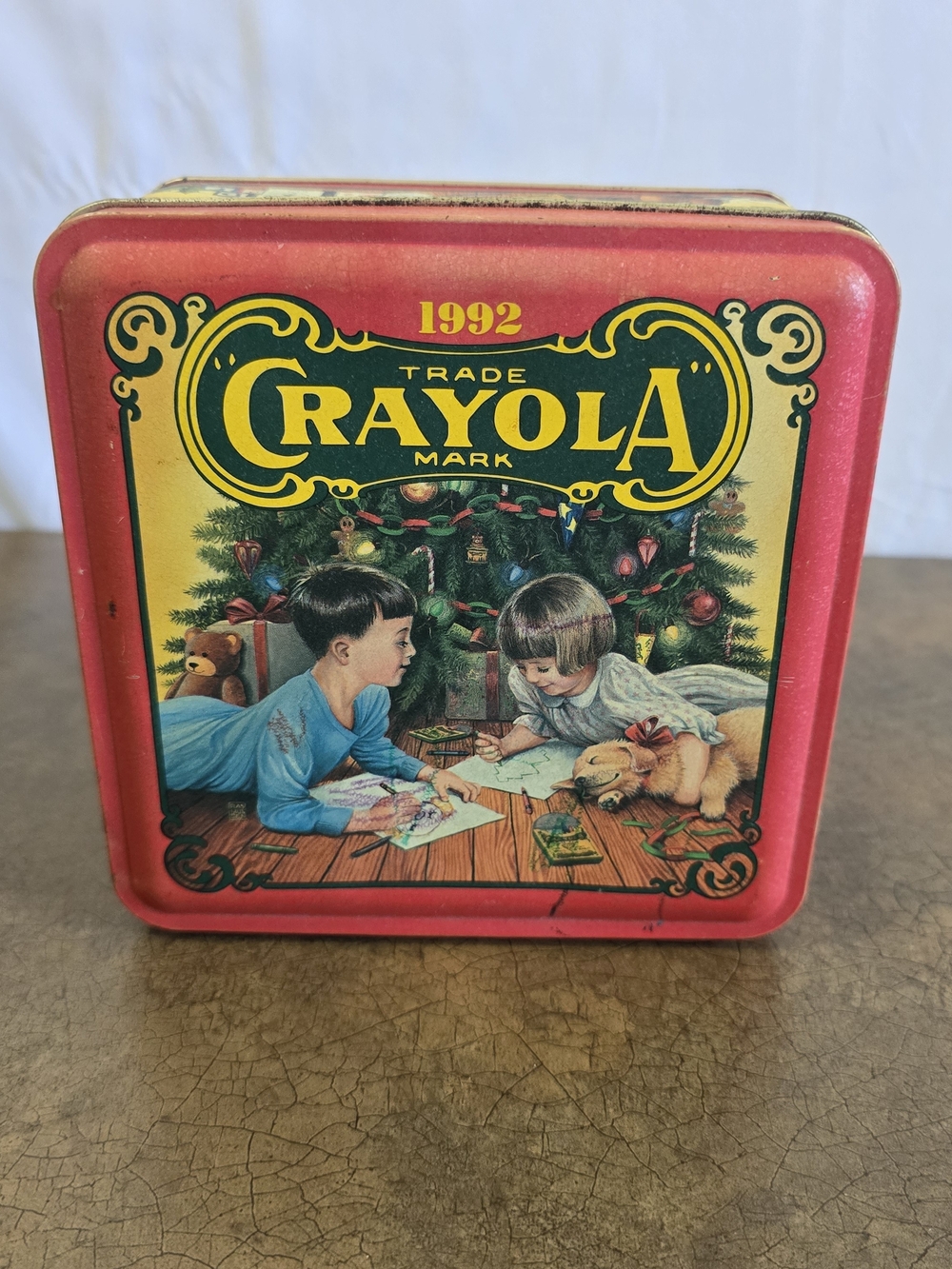 Crayola Red Decorative Tin with Holiday Illustration